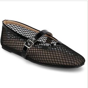 Journee Women's Casha Mesh Mary Jane Slip-On Square Toe Flats Black size 8